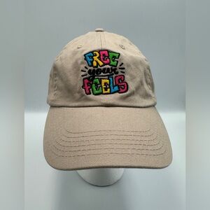 Women’s Khaki Free Your Feels Embroidered Graphic Baseball Cap Hat Adjustable